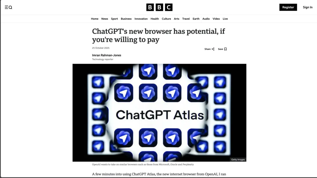 BBC: ChatGPT’s new browser has potential, if you’re willing to pay