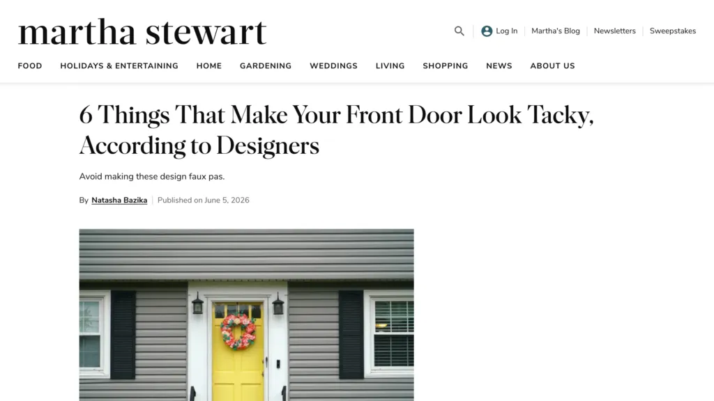 Martha Stewart: 6 Things That Make Your Front Door Look Tacky, According to Designers