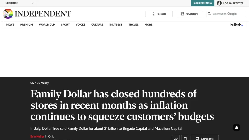 The Independent: Family Dollar has closed hundreds of stores in recent months as inflation continues to squeeze customers’ budgets
