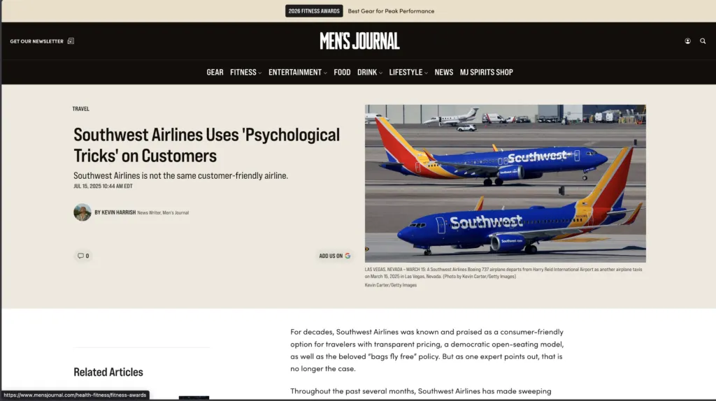 Men’s Journal: Southwest Airlines Uses ‘Psychological Tricks’ on Customers