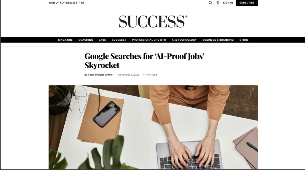 Success.com: Google Searches for ‘AI-Proof Jobs’ Skyrocket