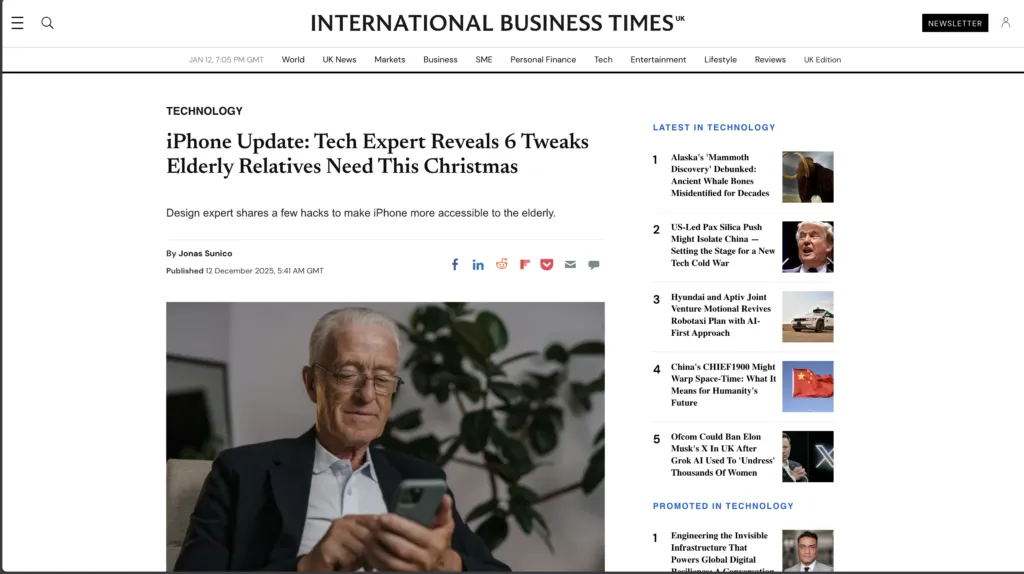 International Business Times: iPhone Update: Tech Expert Reveals 6 Tweaks Elderly Relatives Need This Christmas