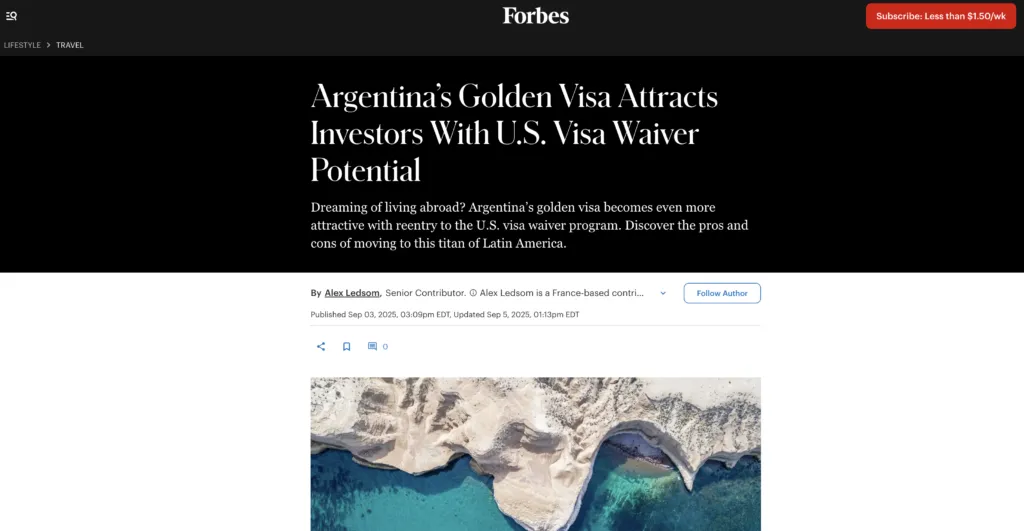 Forbes: Argentina’s Golden Visa Attracts Investors With U.S. Visa Waiver Potential