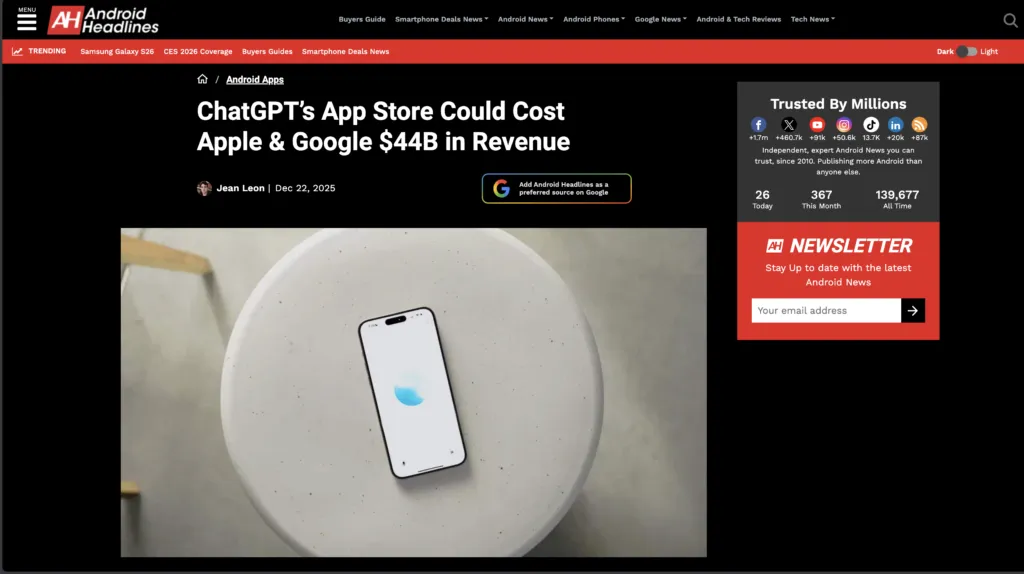 Android Headlines: ChatGPT’s App Store Could Cost Apple & Google $44B in Revenue