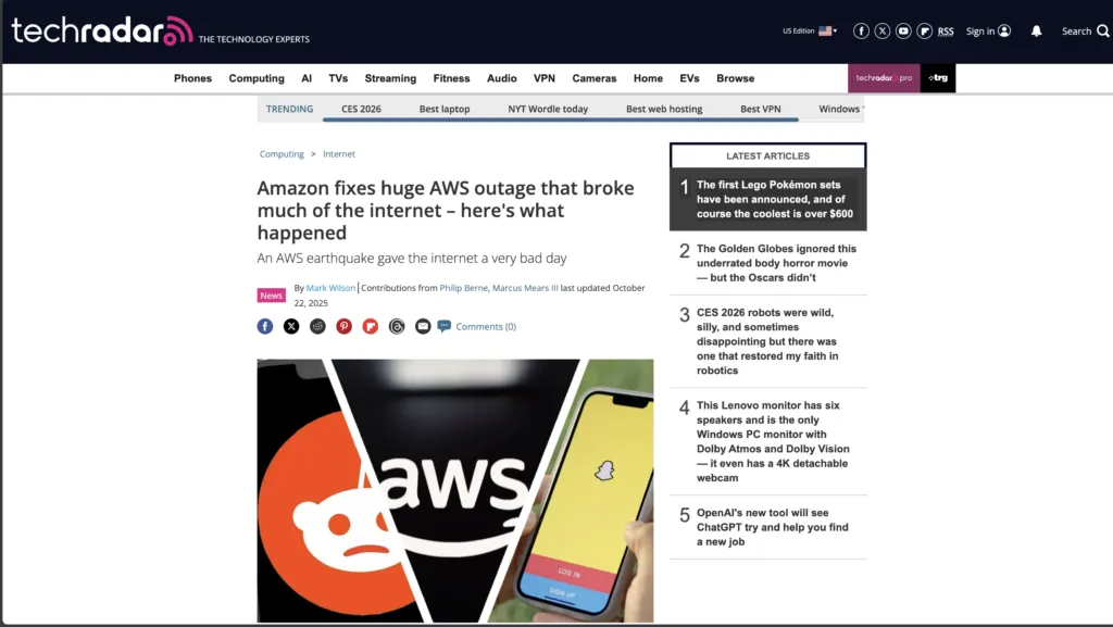 Techradar: Amazon fixes huge AWS outage that broke much of the internet – here’s what happened