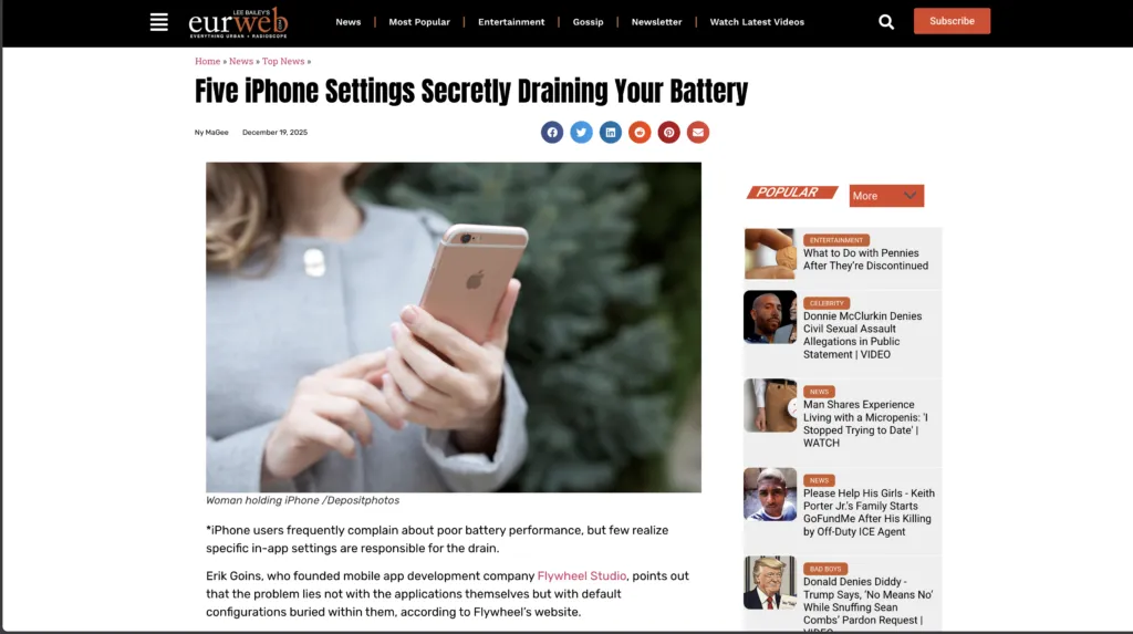 Eurweb: Five iPhone Settings Secretly Draining Your Battery